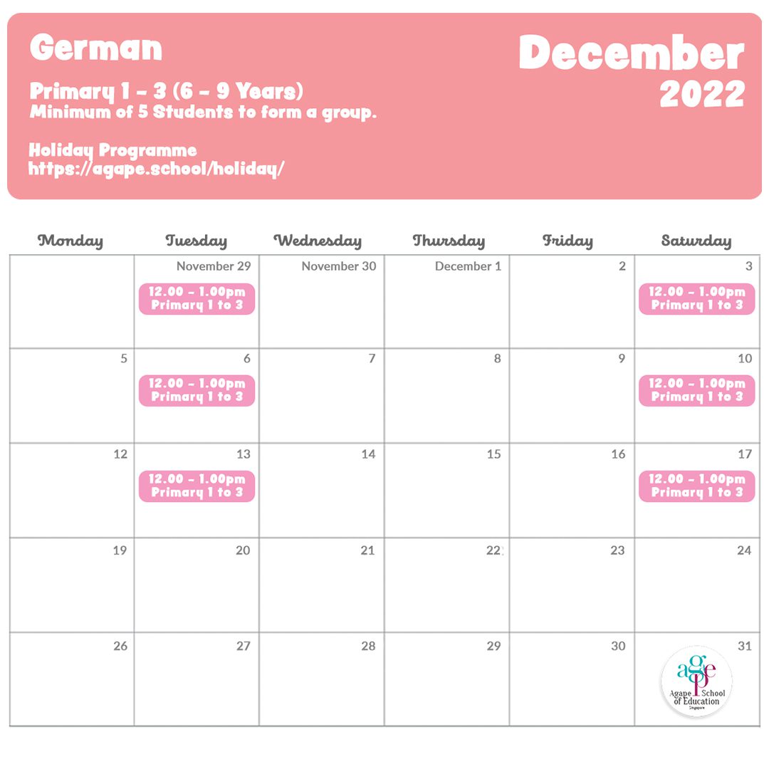 Our Language Holiday Program at Agape School of Education. Learn Languages today! - German